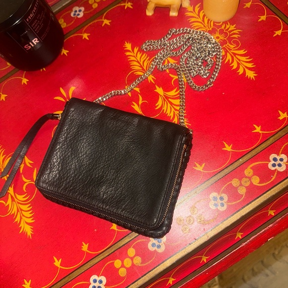 All Saints Black whipstitch cross body purse silver chain - Picture 12 of 13